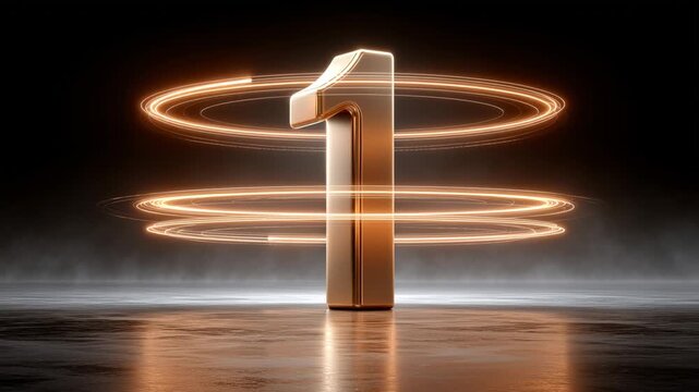 Number One: A striking image of a golden number one symbol, highlighted with radiant energy rings, on a dark background. This encapsulates the concept of first place, victory, and high achievement.
