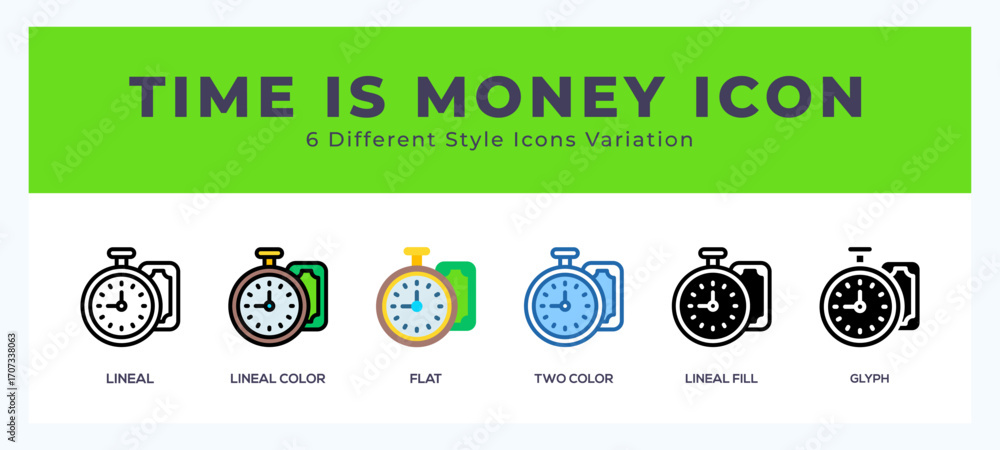 Poster time is icon set with different styles. design elements for logo. vector illustration.
