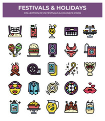 Festivals & Holidays. Collection of 25 Fun Icons