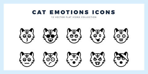 10 Cat Emotions Lineal Fill icon pack. vector illustration.