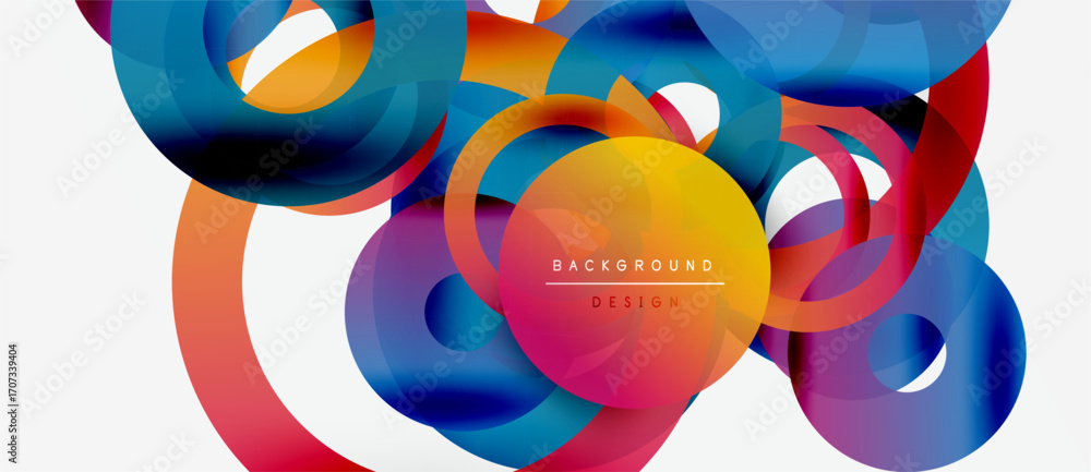 Poster vibrant abstract shapes overlap, creating dynamic colorful composition. smooth gradients suggest mov