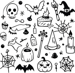 Halloween Icon File, Halloween Doodle Design, Black Doodles File