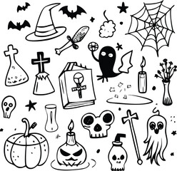 Obraz premium Halloween Icon File, Halloween Doodle Design, Black Doodles File