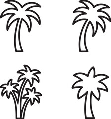 Obraz premium Set of Palm tree Outline vector illustration isolated On Transparent Background