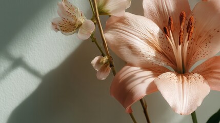 Soft Beige Lily Flower Arrangement with Natural Shadows
