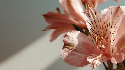 Close-up of Pink Lily Alstroemeria Flower with Natural Light and Shadow
