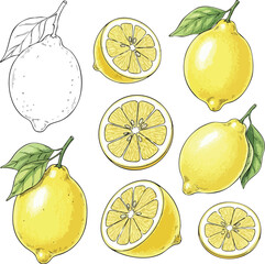 Fresh Lemons A Vibrant Collection of Lemon Illustrations and Line Art