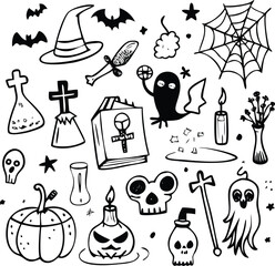 Halloween Icon File, Halloween Doodle Design, Black Doodles File