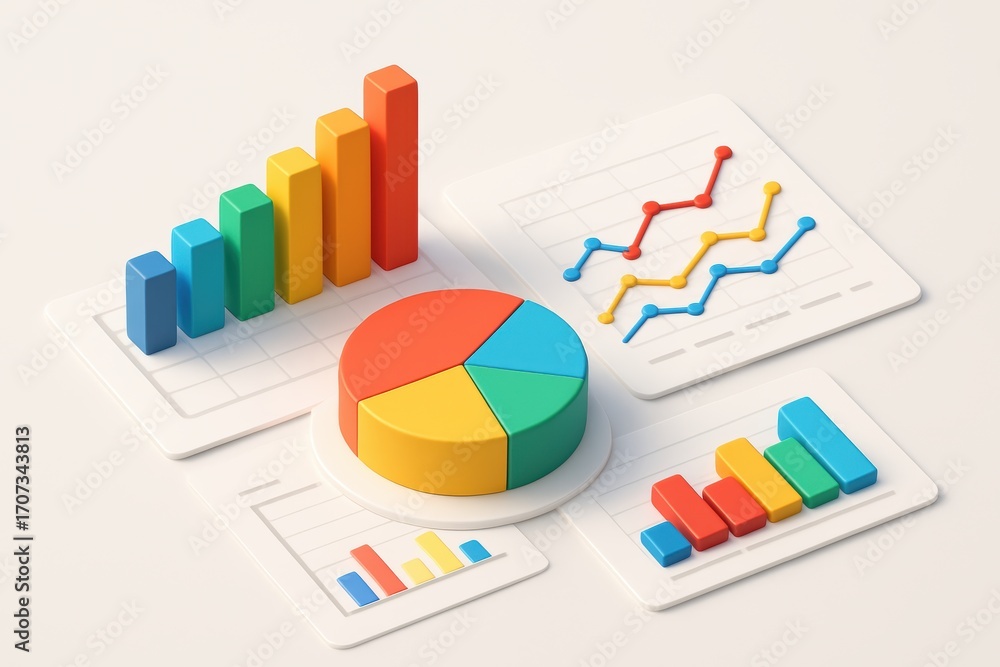 Poster data-driven design: a vibrant 3d-rendered display of key statistical insights and business analytics
