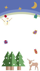 Vertical Christmas Frame with Snowman Reindeer Trees and Gifts