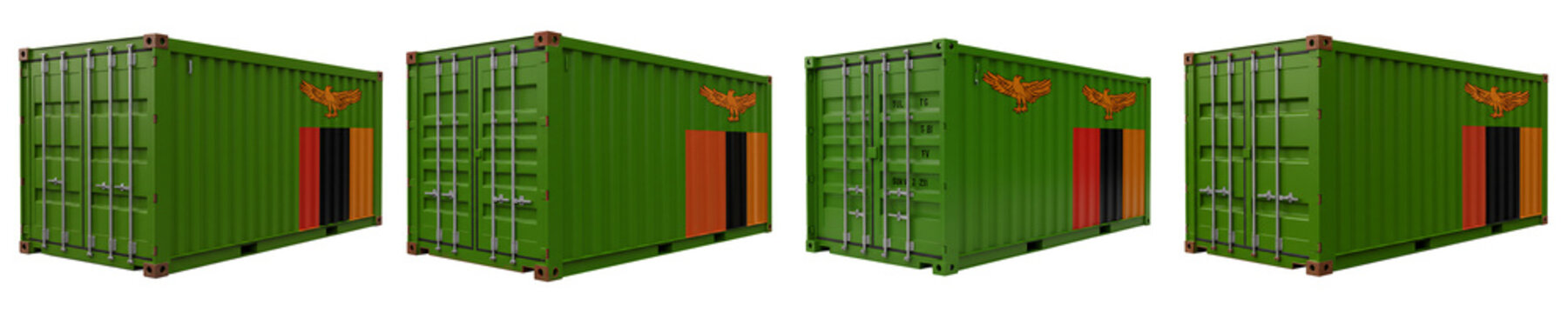 Zambia Flag Shipping Container Set On Isolated Transparent Background