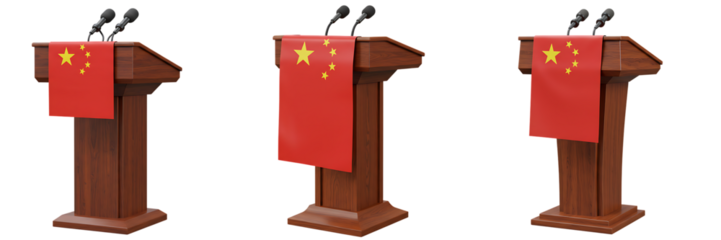China Flag Podium With Microphone Set On Isolated Transparent Background