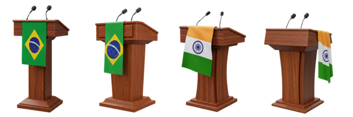 Brazil Flag Podium Lectern On Isolated Transparent Background