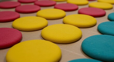 Colorful Circular Game Pieces on a Board for Fun Activities