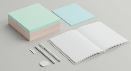 Fototapeta premium Minimalist Workspace with Stationery and Notebooks on Table