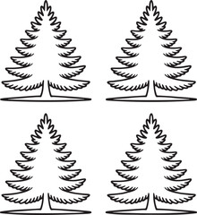 Obraz premium Set of Pine Tree Outline vector illustration isolated On Transparent Background