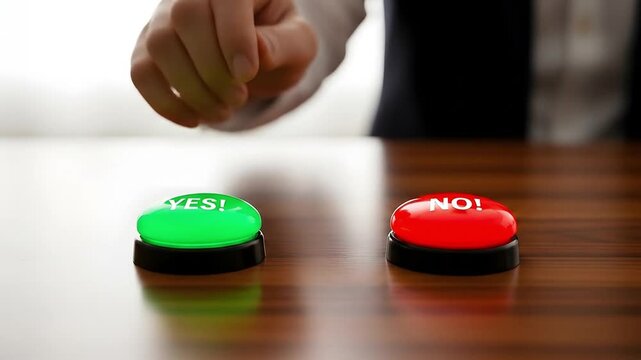 Hand pressing yes button making important decision