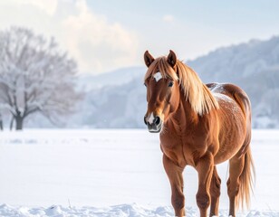 雪景色と馬の高画質年賀状デザイン