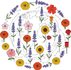 Vibrant Floral Earth Eco Friendly Botanical Illustration