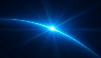 Fototapeta premium Blue light flare - flash light streak ray - large light flare behind the planet