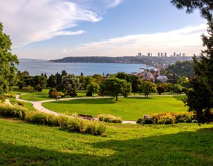 Obraz premium Park overlooking the city by the sea