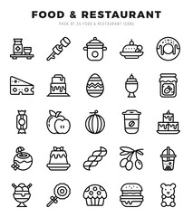 Set of Lineal Food and Restaurant Icons. Lineal art icon. Vector illustration