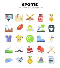 Collection of 25 Sport Icons. Sport Equipment. Game Icons. and More