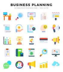 Vector Business Planning types icon set in Flat style. vector illustration.