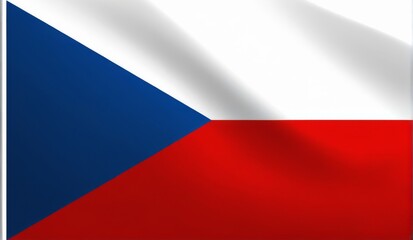 Obraz premium Rectangular flag design with blue, red, and white sections, featuring a diagonal stripe and wavelike effect. Digital illustration.