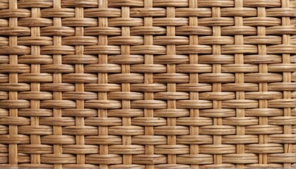 Woven Rattan Surface Texture with Grid Pattern in Rustic Natural Style, Closeup View