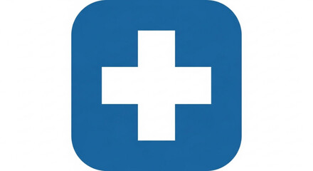 Obraz premium Striking blue rounded shape enclosing a clean white cross, this symbol evokes immediate associations with medical care, health, and crucial assistance. Ideal for innovative healthcare brands, emergenc