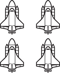 Set of Rocket ship Outline vector illustration isolated On Transparent Background
