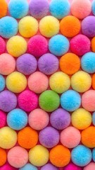Obraz premium Bright Colorful Fluffy Pom Poms Arranged In Pattern Creating Fun Playful Background With Soft Texture