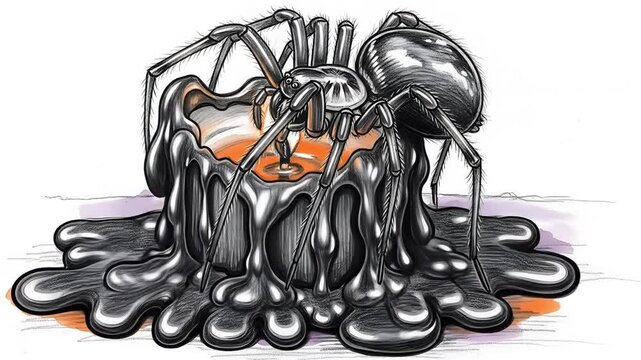 Scary spider on melting goo candle halloween illustration