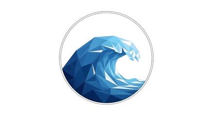 Abstract blue wave art with decorative oval frame and white background
