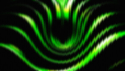 Luminous Green Waves on Black Digital Abstract Background with Subtle Stripes and Dynamic Flow