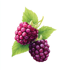 Fototapeta premium Vibrant close up of fresh ripe blackberries with green leaves.