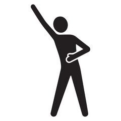 Gender-Neutral Raised Arm Figure Icon in Line Art: Ideal for Celebration and Active UI Design Projects
