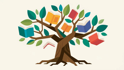 illustration of a tree filled with books vector design template