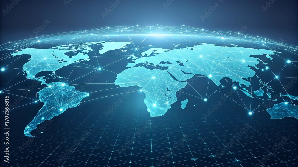 Aufkleber global network connection digital world map internet technology communication data