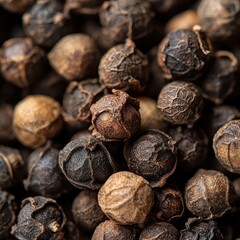 A pile of dried black peppers