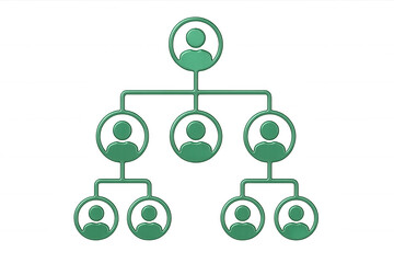 Green hierarchical chart representing a corporate structure on a transparent background, ideal for illustrating business concepts