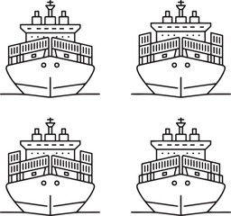 Fototapeta premium Set of Ship Outline vector illustration isolated On Transparent Background