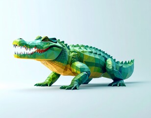 Obraz premium A powerful alligator, created in a vibrant, low poly geometric style. This modern 3D illustration of the reptile predator symbolizes strength and wild nature.