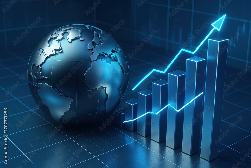 Poster global growth: a dynamic depiction of global progress, visualizing financial trends and economic exp