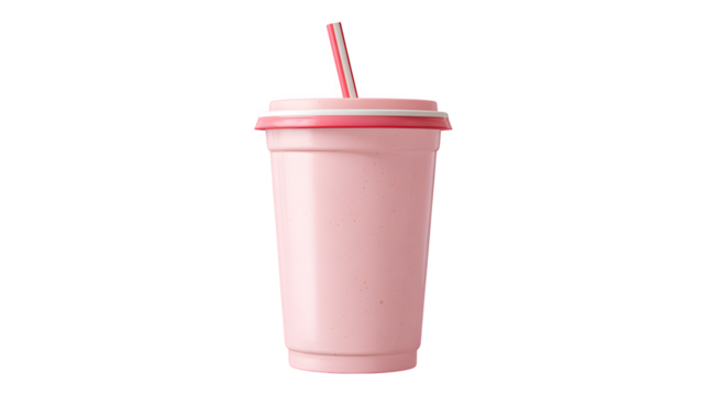 Pink Strawberry Smoothie with Straw, isolated on transparent background