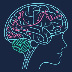 Artificial intelligence concept with human brain and circuit board illustration