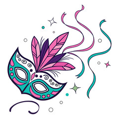 Elegant carnival mask with feathers and ribbons