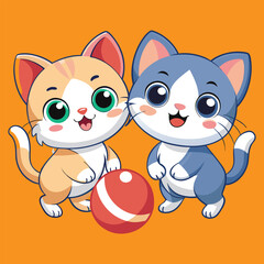 Cute animal friends, a cartoon two cat with a happy smile
