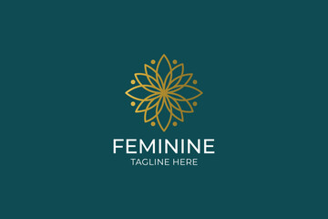 Feminine Sign Symbol Logo with Flower Petal Gold Linear Style